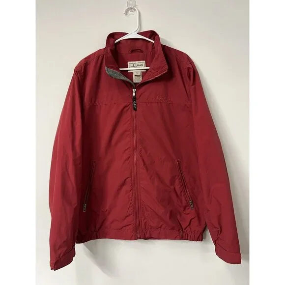 Vtg LL Bean Men's Medium Red Fleece Lined Warm Up Jacket Bomber Athleisure - Picture 1 of 4